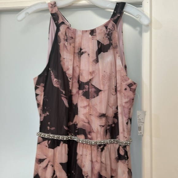 Long floral gown. Dark and light purple floral with beaded waist - Picture 2 of 3